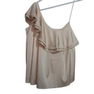 SMF Champagne Satin Layered Ruffle One Shoulder Top Size Small